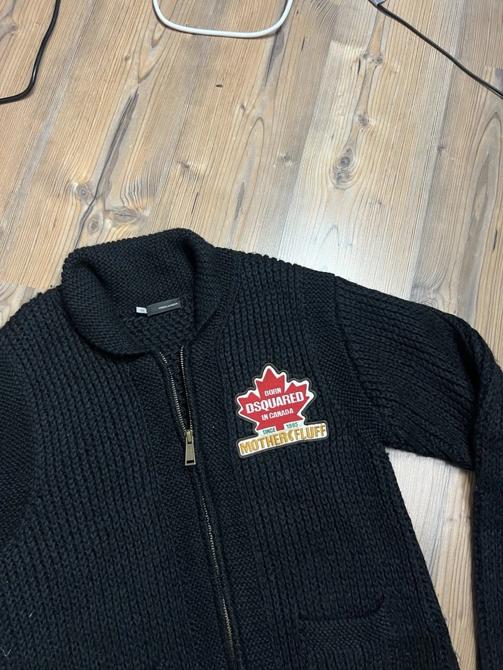 Dsquared2 Big Logo Black Heavy Knitted Cardigan Jacket Sweater Size 52 - Image 4 of 4