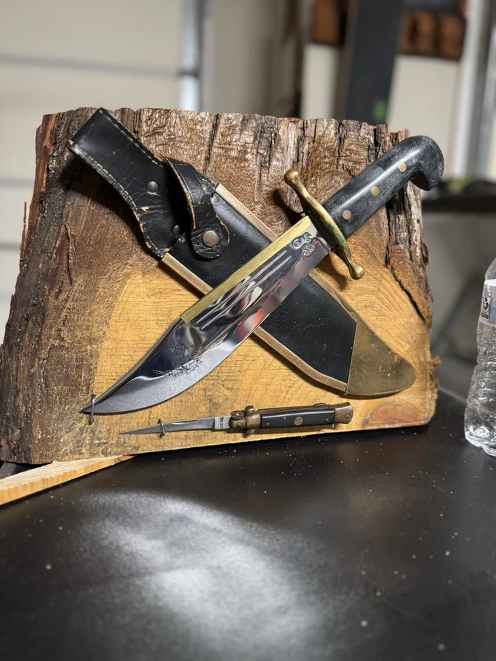 Cuchillo Bowie Case 1883 y aguja montados en tablón Cypres Foto 2 de 3