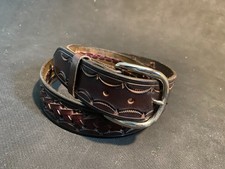 Vintage Justin Top Grain Cowhide Leather Belt Western Tooled Braided Size 34