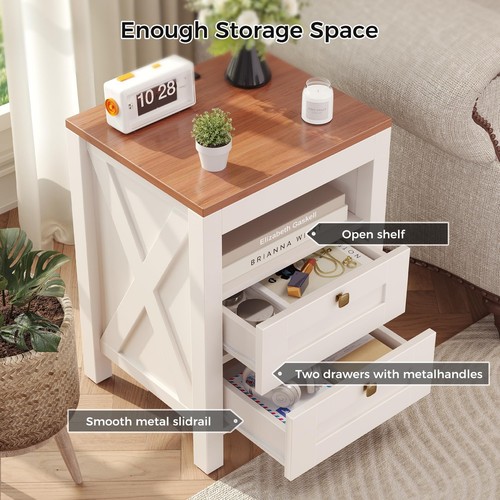 Luoxiao Nightstand Set of 2 with Charging Station, End Table, 18" Farmhouse S... - Picture 5 of 7