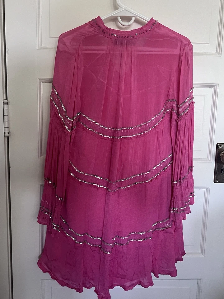 Vestido Boho Festival Fiesta Free People, Rosa con Lentejuelas Foto 3 de 4