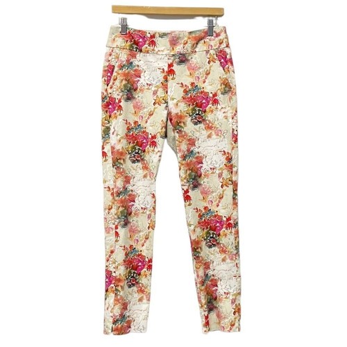 Weiche Umrandung Hose Damen Pull On Stretch Blumen Slim Ankle Gr. S