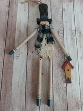 Primitive  Wood  Snowman Birdhouse Hanging Christmas Decorative 13" Ornament
