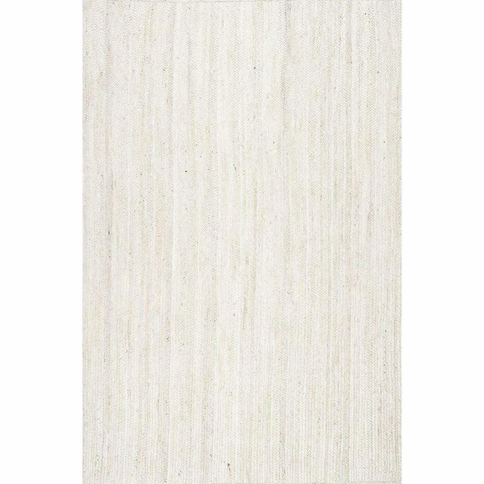 Rug 100% Natural Jute Rectangle Braided Floor Mat Handmade Reversible White Rug - Image 2 of 4