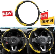 Elastic Non-Slip Leather Steering Whee Car Cover Yellow