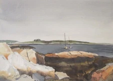 WASHINGTON DC ARTIST VIRGINIA LAMARCHE, SAILBOATS WATERCOLOR PAINTING, MAINE?