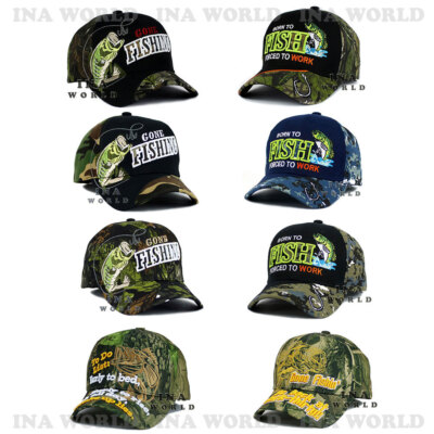 Cap With Fish FISHING Hat FISH Embroidered Camouflage Outdoor Sports Adjustable ...