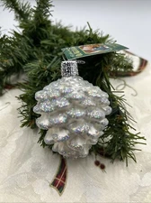 Old World Christmas - Silver Snowy Cone Ornament - 48019 NWT