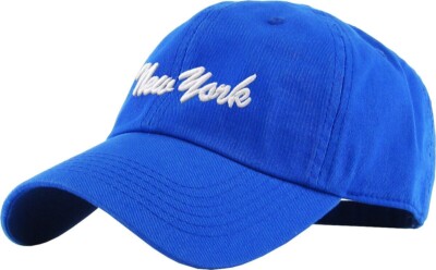 KB Ethos Classic New York Dad Hat   Soft Cotton Royal Blue Strapback Cap