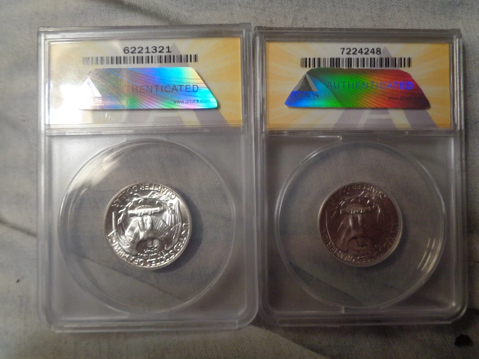 quarters graded by anacs, 1952 ms 62, 1964 ms 64. - Image 3 of 4