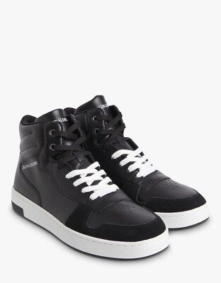 Calvin Klein Jeans Leather Hi-Top Trainers Black Size UK
