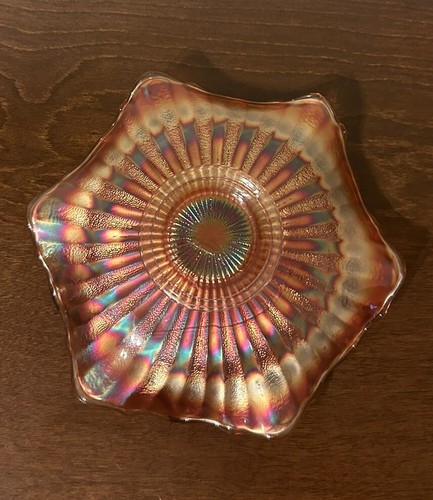 Antique Fenton Marigold Carnival Glass Ruffle Stippled Rays Unmarked Raised Base - Picture 2 of 7