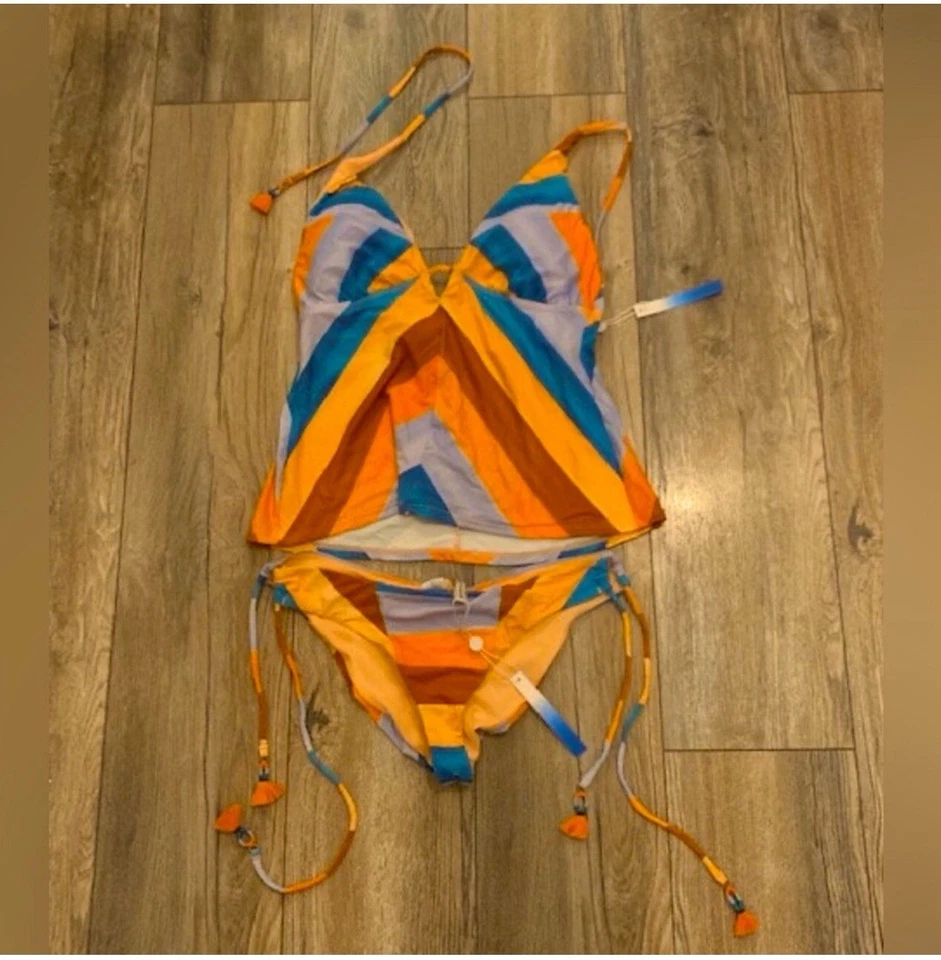 Conjunto de traje de baño tankini con estampado de fiesta en bloque Lucky Brand para mujer. Grande.  Nuevo con etiquetas Foto 3 de 4