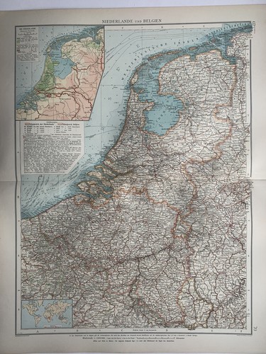 1899 Netherlands & Belgium Original Antique Map by Richard Andree