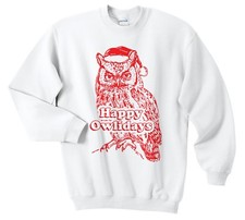 Happy Owlidays Christmas Sweater Jumper Sweatshirt Funny Ugly Owl Retro Holidays