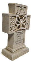 Butterfly Pedestal Cross - Lights Up ~ In Loving Memory,  Stone Finish 6"