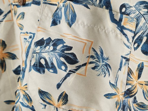 VTG Milano Bay Mens Hawaiian Tropical Leaves Button Down Size M? Cream Blue - Picture 4 of 4