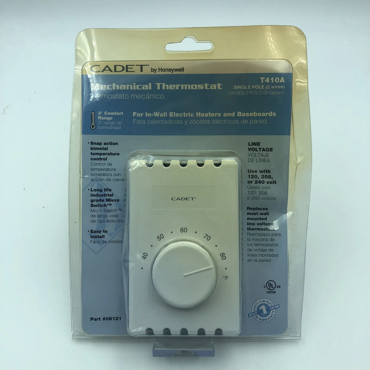 Cadet Single Pole 2-Wire Mechanical Thermostat, White, T410A 27418081216 |  eBay