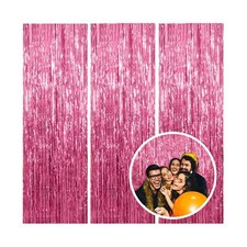 3 Pack Pink Backdrop Birthday Party Decorations Tinsel Foil Fringe Curtains B...