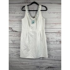 Studio I Dress Women's 16 White Jacquard Beaded Neck Sleeveless Lined Cocktail