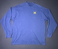 Vtg Nike Michigan Wolverines Blue Long Sleeve Mock Neck Shirt Made in USA