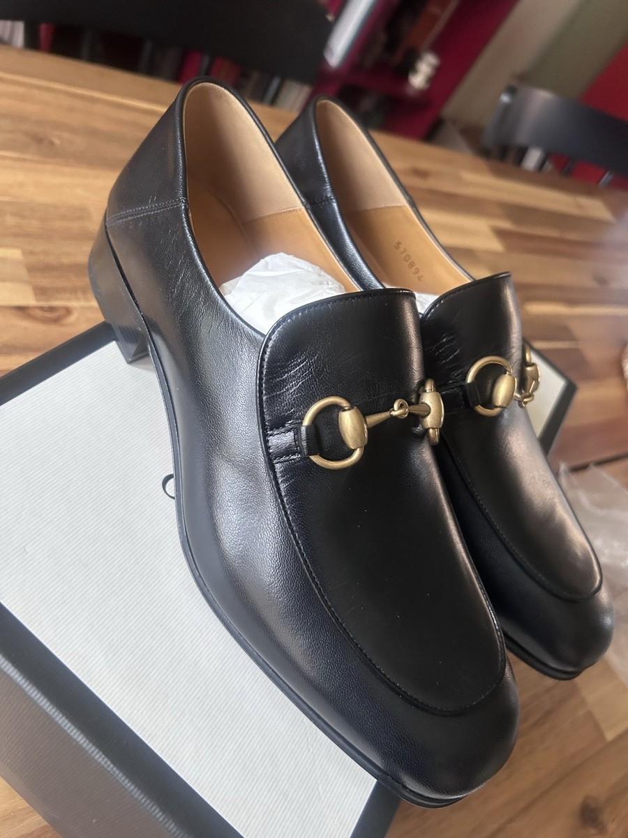 GUCCI men's black loafers with gold horsebit size 7 US new with box leather View 2