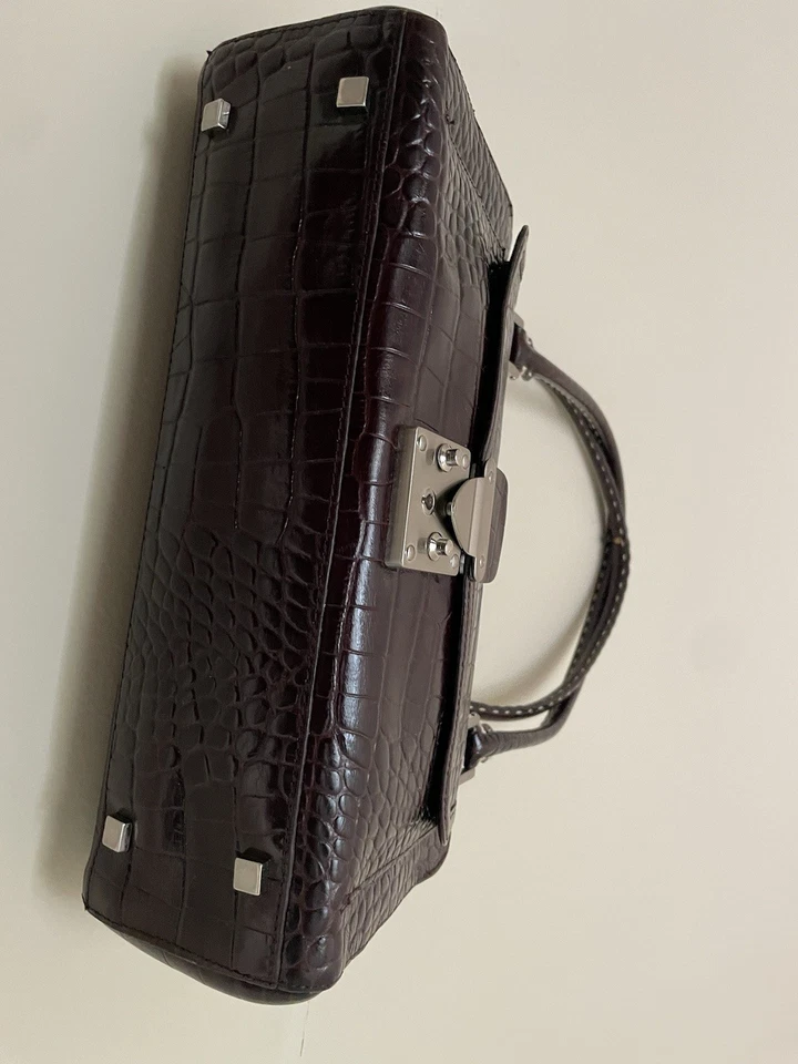 Vintage Y2K Chocolate Brown Croc Leather East To West Bag Antonio Melani - Image 3 of 3