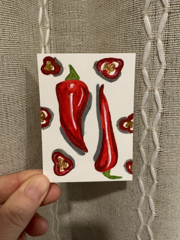 ACEO Handmade Original chilli peppers Illustration Art  acrylic Chili red 