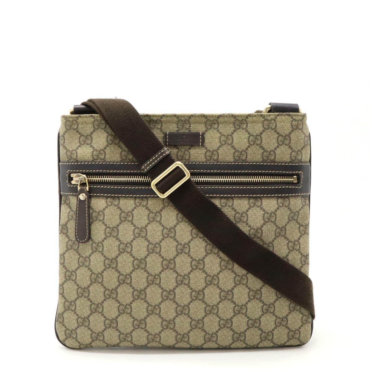 GUCCI GG Supreme Crossbody Shoulder Bag in Khaki Beige Dark Brown