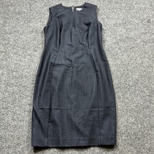 Calvin Klein Chambray Sheath Dress Womens Size 6 Midi Sleeveless Navy Blue Work