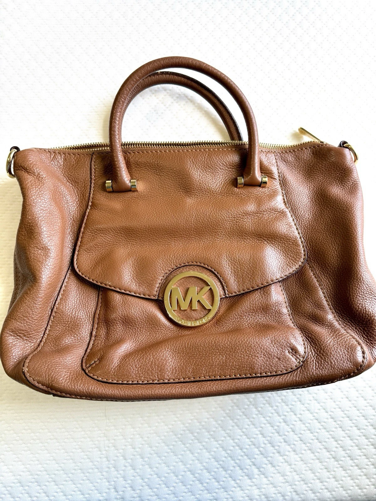 Women Michael Kors MK Classic Logo Purse Handbag Bag Satchel Brown