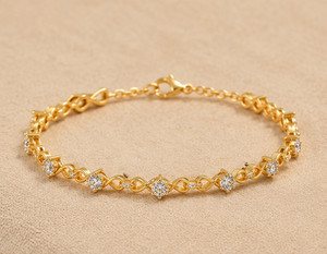 Authentic 2Ct Round Cut Simulated Diamond Infinity Bracelet 14K Yellow Gold Plated 7.5"