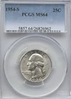 1954-S Washington Quarter 25C PCGS MS-64 Choice BU Silver SF Mint Coin #577
