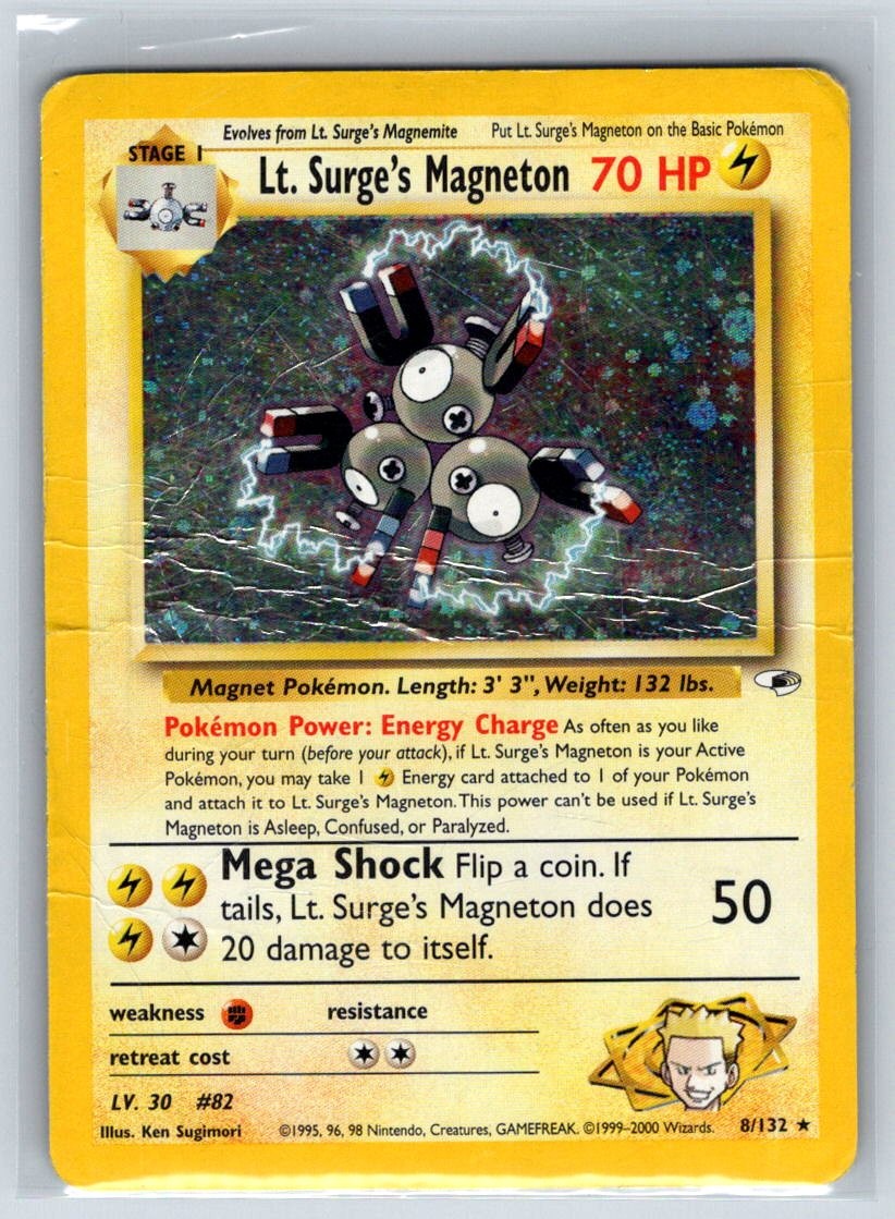 Lt. Surge's Magneton 8/132 Rare Gym Heroes Pokemon Unlimited Holo Heavily Played