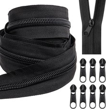 10 Yards Nylon Coil Zippers by The Yards, 5 Bulk with 20 Pcs Black