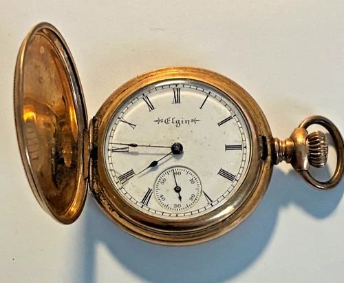 Antique 1900 Elgin Pocket Watch - Hunter Case - Gold Filled Roman Dial – Running