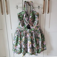 Hearts Found Dress Womens M Purple Halter Floral Babydoll Custom Fit Flare