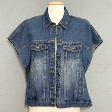 Boho Western Denim Poncho Jacket S Distressed Relaxed Blue Jean Cape Cowgirl