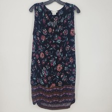 beachlunchlounge Floral Shift Dress Womens Medium Navy Blue Boho High Low Rayon