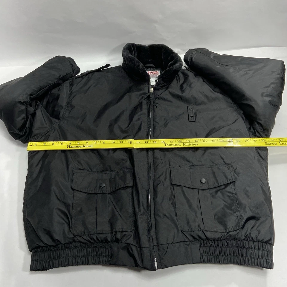 National Patrol 2XL Black Bomber Jacket Elastic Waist Fur Collar No Patches - Image 3 of 4