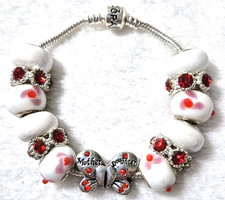 7.5" Mother Daughter Slider Charm Murano Lampwork Glass Beads Spacers Bracelet