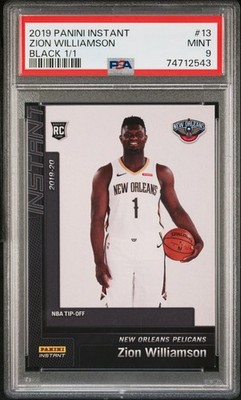 PSA 9 Zion Williamson 2019 Panini Instant #13 Rookie Card Black 1/1 NBA Tip-Off