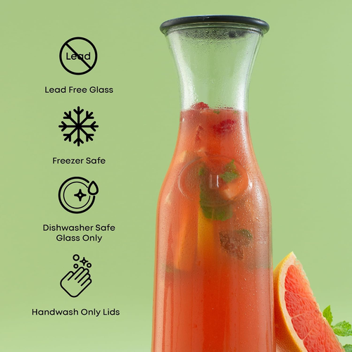 Glass Carafe with Lid, Set of 3 – 1 Liter Glass Pitcher for Mimosa Bar, Water, I - Picture 5 of 14