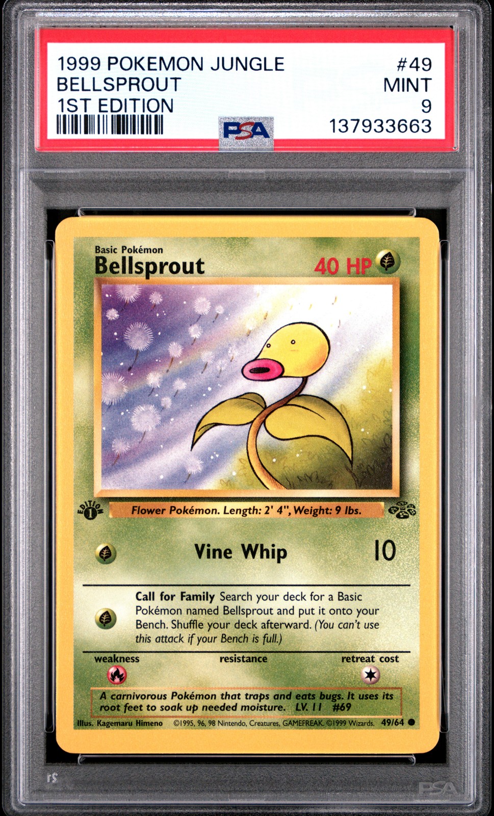 1999 POKEMON JUNGLE 1ST EDITION #49 BELLSPROUT PSA 9
