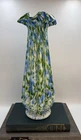 VINTAGE FENTON ART GLASS VASA AVENTURINE GREEN & BLUE MURRHINA 14 1/2" VASE