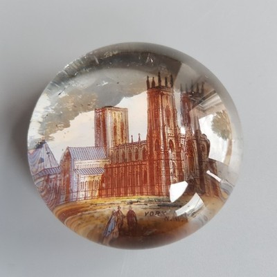 Antiker York Minster Kathedrale Glas Briefbeschwerer um 1880 Kirche Yorkshire England