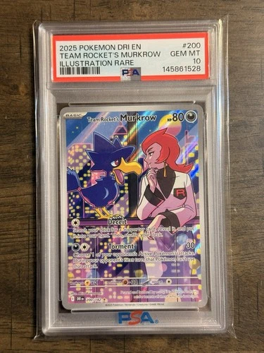 Pokemon Destined Rivals Team Rockets Murkrow Illustration Rare 200/182 PSA 10