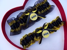 New Handmade Batman Wedding Garter Yellow Black Prom Superhero Garter