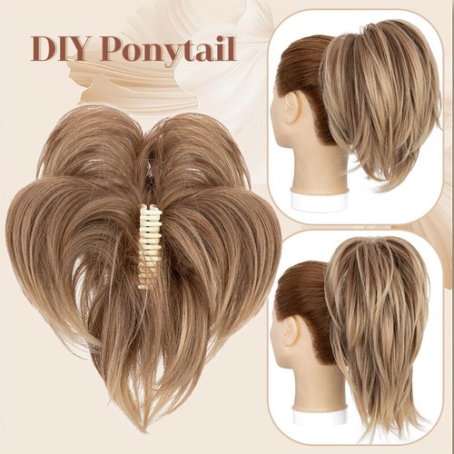 12" Short Claw Clip In Ponytail Layered Hair Extensions Bendable Natural Thick - Picture 35 of 41