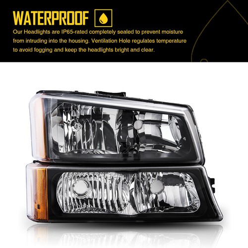 Headlights+Bumper Signal Lamps For 2003-2006 Chevy Silverado Avalanche 1500 2500 - Picture 10 of 12